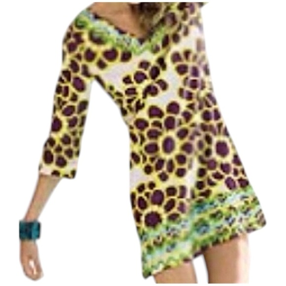 Boden Ibiza Floral Abstract Print Cotton Tunic Dress Coverup - Yellow - Size 12 - Picture 1 of 6